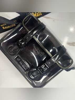 Dr. Martens Black Clear PVC Buckle Messenger Bag with Yellow Stitching